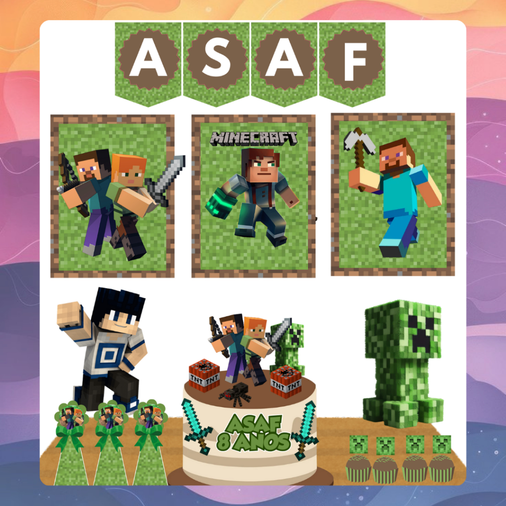 SÓ UM BOLINHO - Festa Infantil Tema Minecraft/Decoração Personalizada para Aniversário/Mesversário