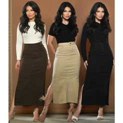 Saia Longa Cintura Alta Elegante Corte Lateral Anagrom Moda Evangélica Várias Opções de Cores
