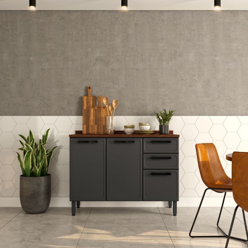 Balcão de Aço Tampo 3 Portas 2 Gavetas Estilo Bertolini em Oferta na Shopee