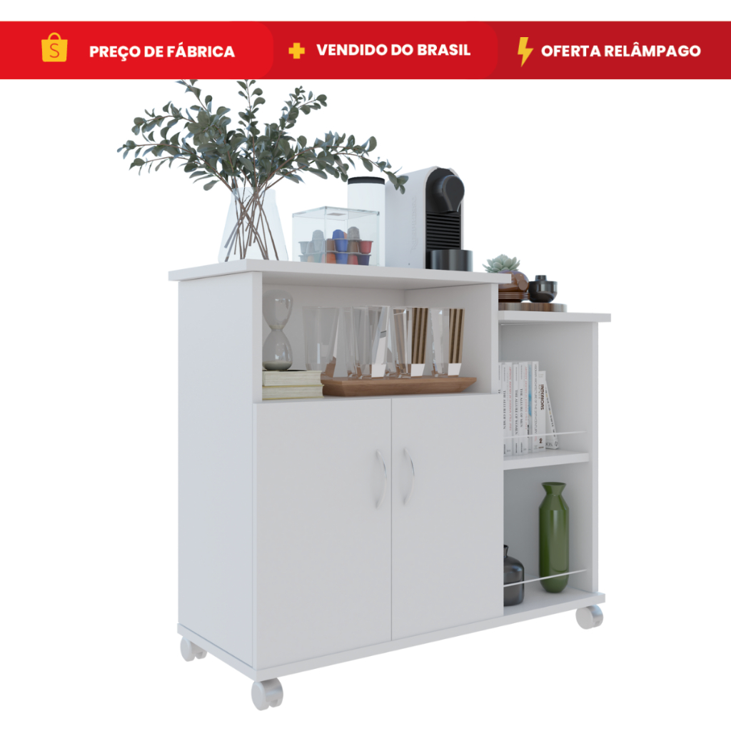 Balcão Cozinha Fruteira com Suporte Microondas  2 Portas Multiuso Organizador
