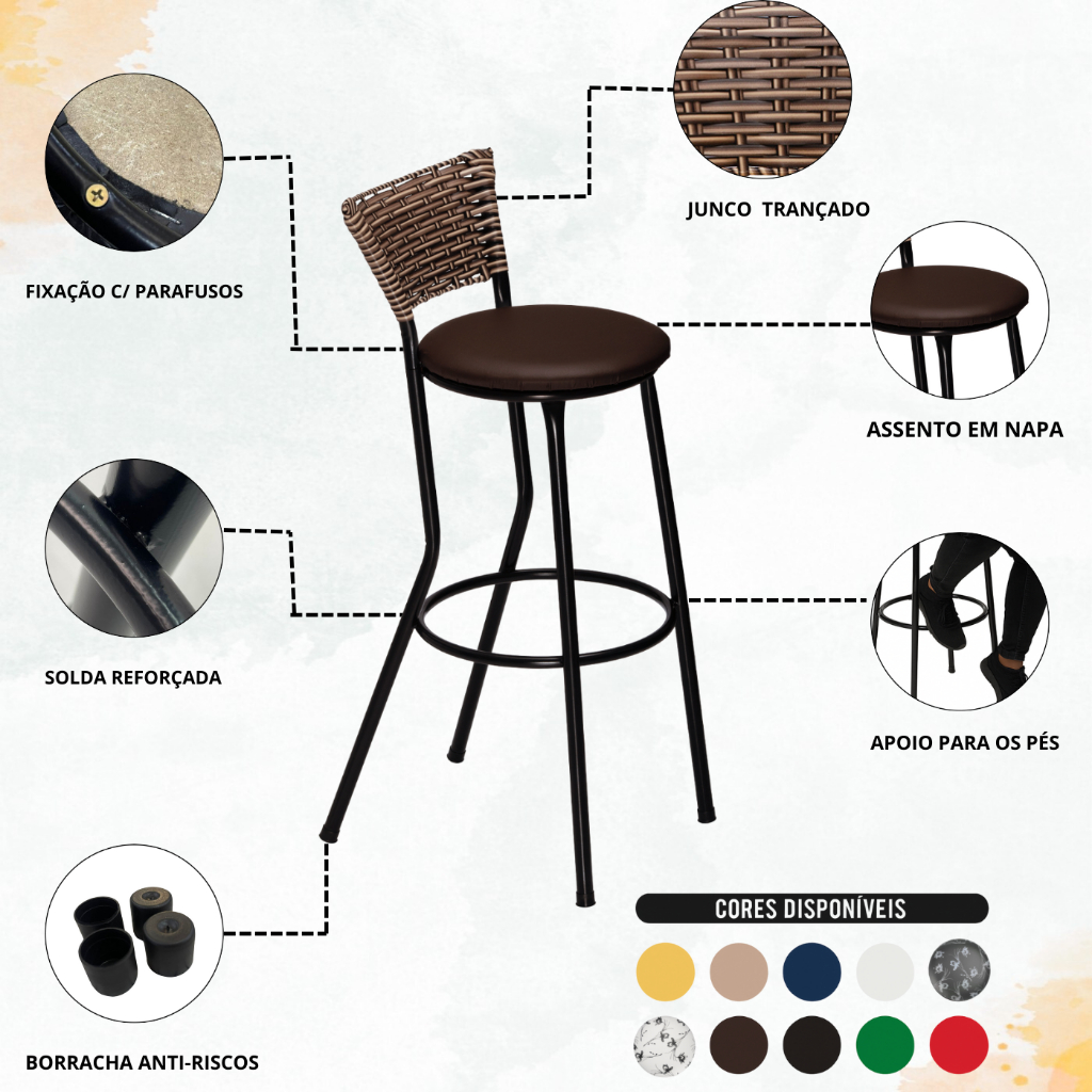 Banqueta Alta Juncada 7/8 Flex Aço Cozinha Area Gourmet Lanchonete Balcão Bancada Restaurante