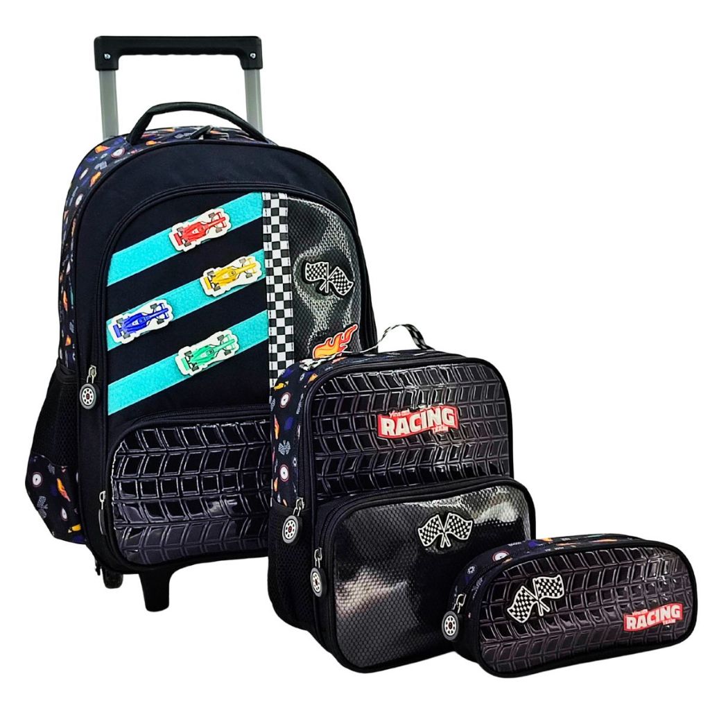 Kit Mochila Escolar Rodinhas Carrinhos Racing Meninos Tamanho Grande - Yins Paper em Oferta na Shopee