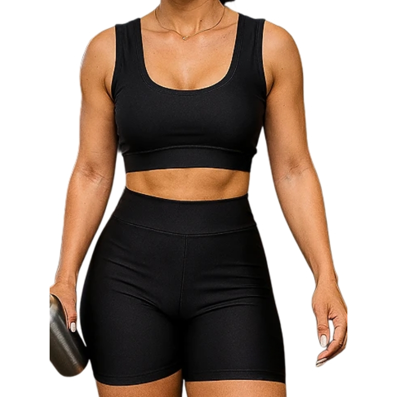 Conjunto Short e Top Academia Fitness Feminino Cintura Alta Zero Transparencia Original Academia