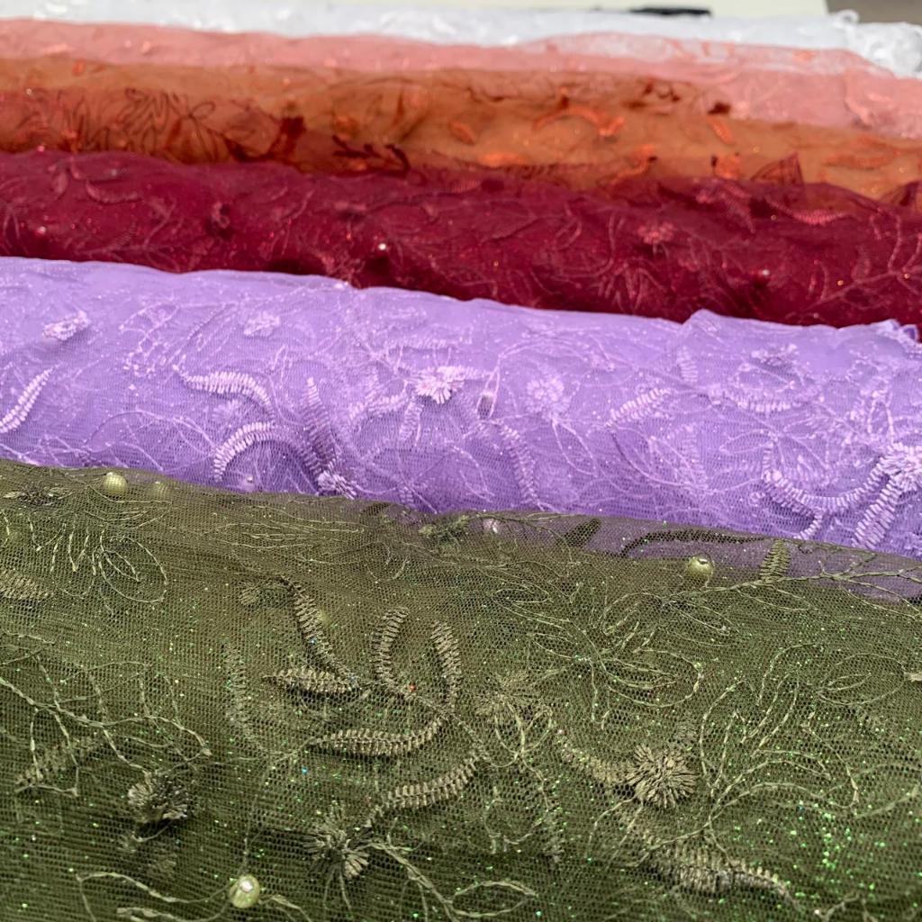 Tecido Tule Bordado de Pérolas com Glitter (1m x 1,30m)utilizado na confecção de vestidos de festa, noivas, daminhas em Oferta na Shopee