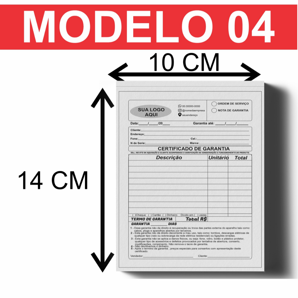 Kit com 20 Blocos Pedido e Ordem de Serviço Celular Personalizado Assistência Técnica 10x14cm