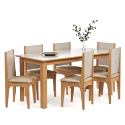 Conjunto Sala de Jantar Mesa Com 6 Lugares Cadeiras Estofadas Sara Com Tampo Amplo Semelhante Vidro