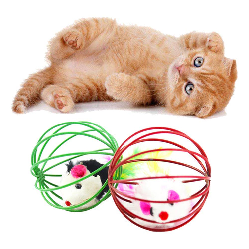 Brinquedo De Estimação Gato Pena Rato Bola Gaiola 6.5 cm