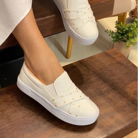 Tenis Feminino Slip On Ziper Sapatilha Calce Fácil Confortável Macio E Leve
