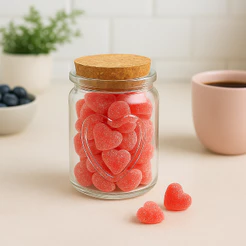 Pote de Vidro 215ml Tampa Cortiça Rolha 10,5x6,5cm Coração Temperos Lembrancinhas Velas Festas Doces