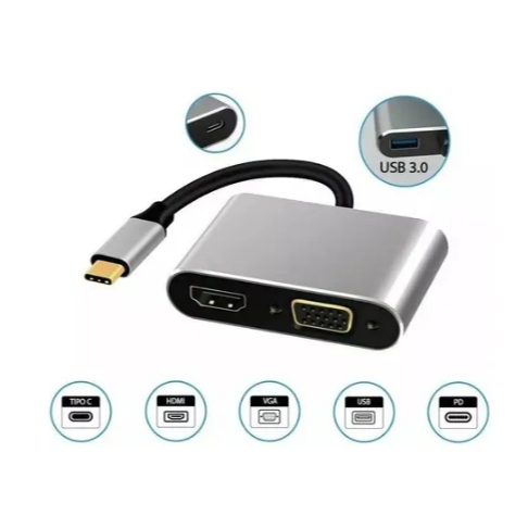 Hub Usb 3.0 Tipo C Adaptador Macbook Hdmi Vga Carregador Pd