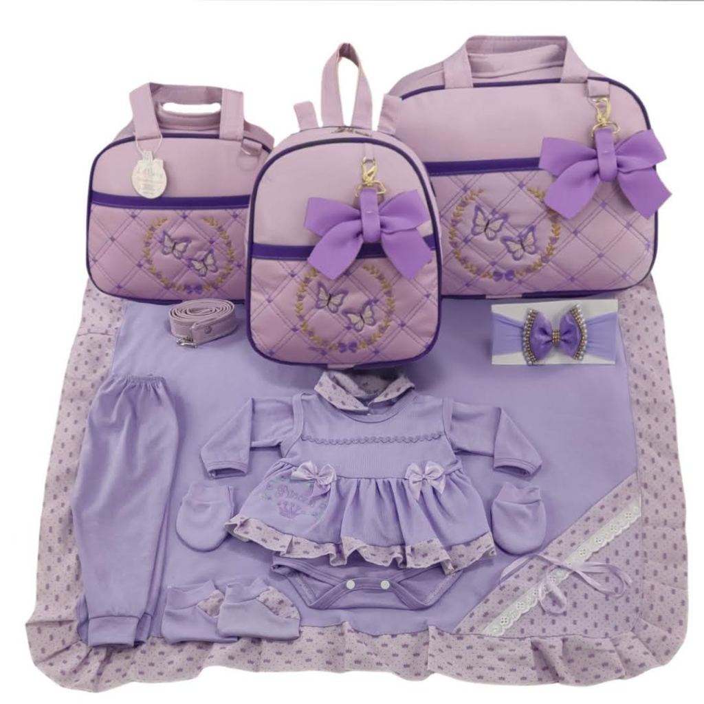 Kit Bolsa Maternidade Menina Varias Cores 3 Peças Borboleta + Saida Maternidade em Oferta na Shopee