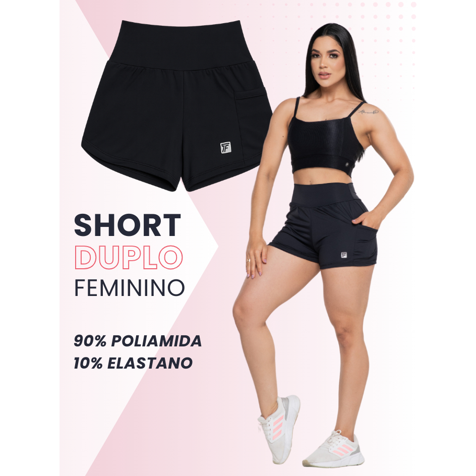Shorts Duplo 2 em 1 Feminino com Compresao Dry Fit Academia e Caminhadas Corrida super Confortável