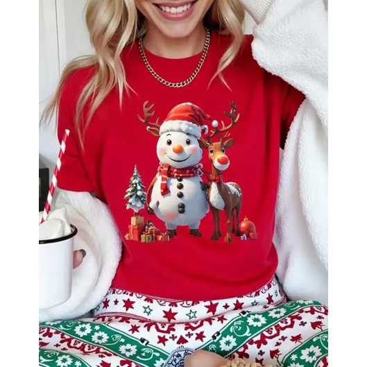 Camiseta Estampa Adulto/Infantil Lançamento Unissex Em Algodão feliz natal rena boneco de neve