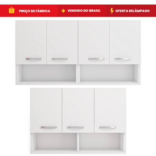 Armários de Cozinha Aéreo 3 e 4 Portas com Nicho Monte sua Cozinha Modular Compacta Móveis Bonatto em Oferta na Shopee