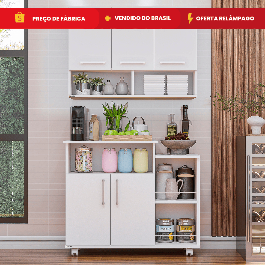 Conjunto Cozinha Compacta Armário e Buffet Balcão Aparador Oferta Especial Bonatto em Oferta na Shopee