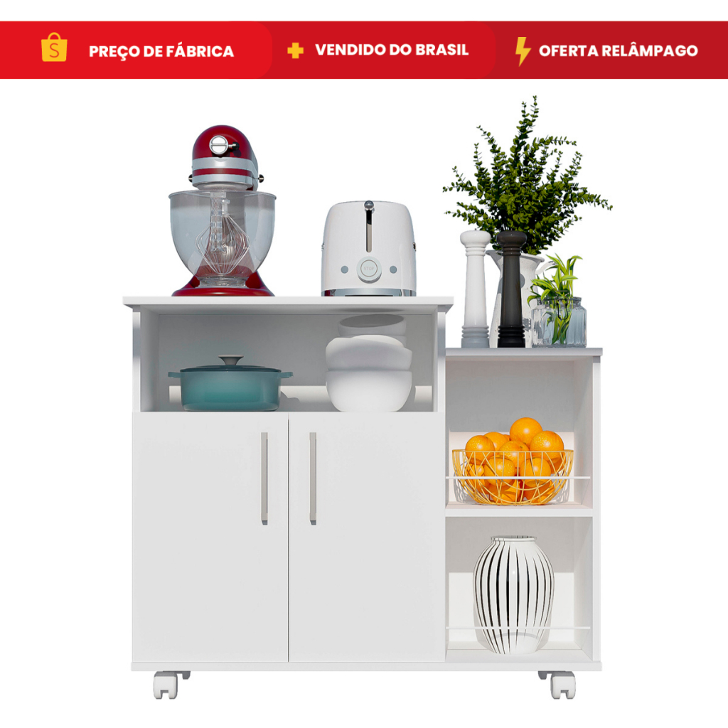 Buffet Aparador Balcão Cozinha Multiuso Espaçoso Suporte Microondas 2 portas Shopee- Moveis Bonatto
