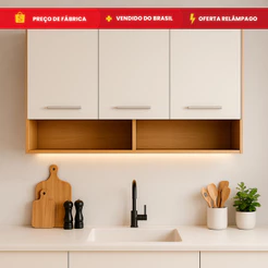 Armário Aéreo 3 Portas Cozinha Quarto Garagem Escritório com Nicho Multiuso Organizador
