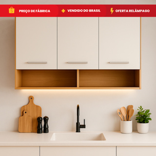 Armário Aéreo 3 Portas Cozinha Quarto Garagem Escritório com Nicho Multiuso Organizador em Oferta na Shopee