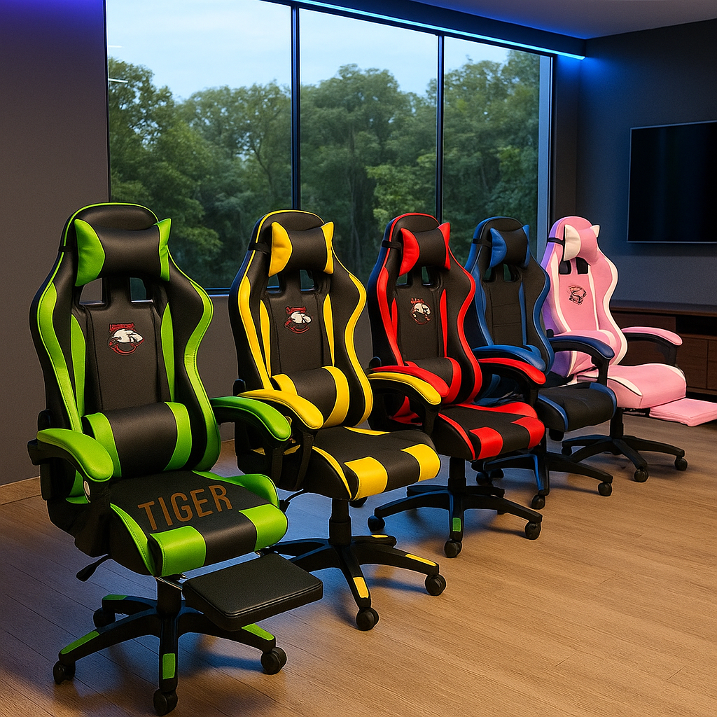 Cadeira Gamer Escritório Reclinável Ergonômica – Apoio Lombar, Cabeça e Pé Ajustáveis