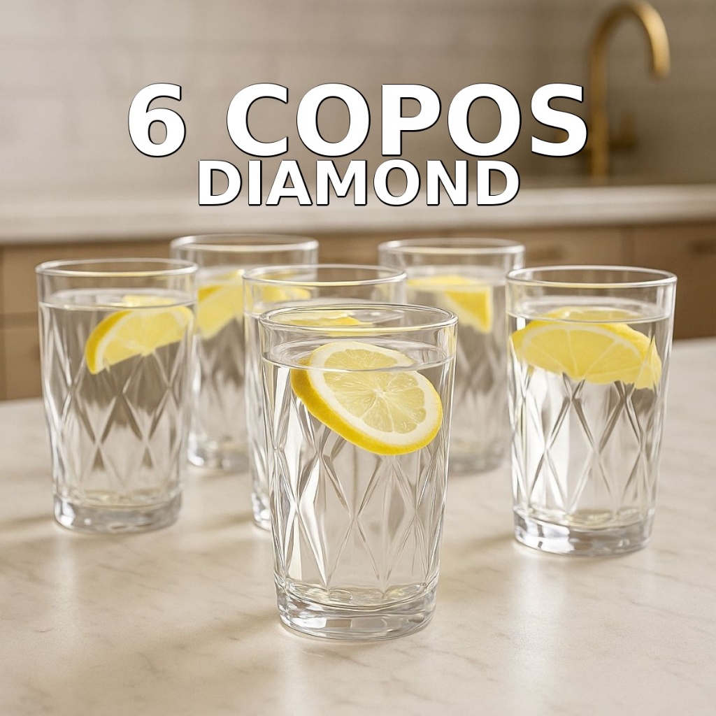 Jogo 6 Copos Vidro Diamond 400ml Água Suco Cerveja Elegante em Oferta na Shopee