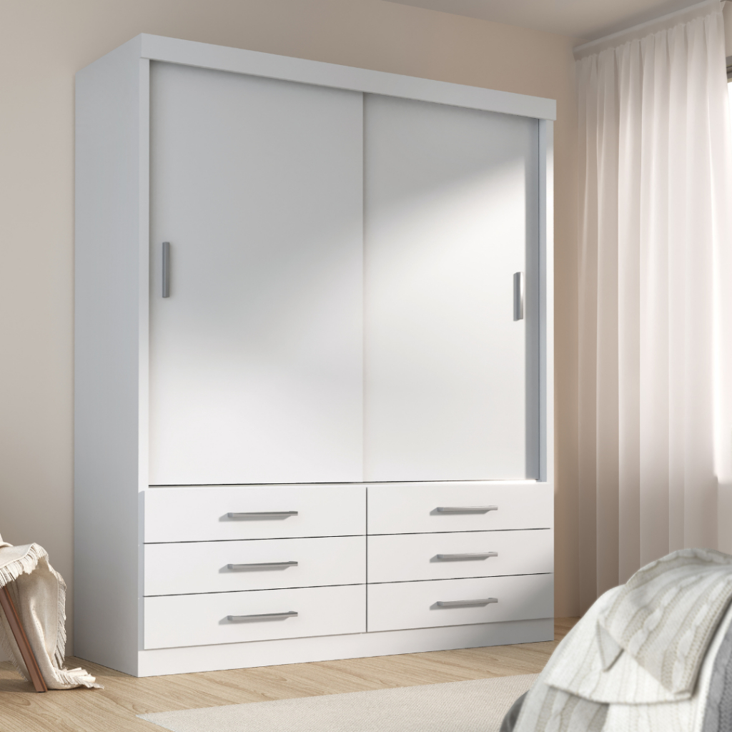 Guarda Roupa Solteiro Capri 2 Portas Correr 6 Gavetas em Oferta na Shopee