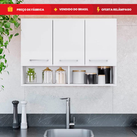 Armário de Cozinha 2 ou 3 Portas Modular Multiuso Organizador com Nicho - Móveis Bonatto