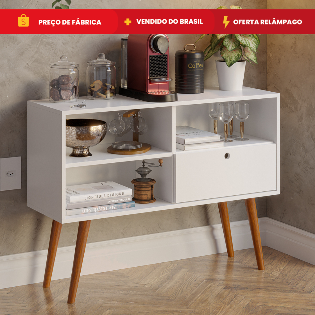 Buffet Cozinha Aparador Retro Armário Pés Palito