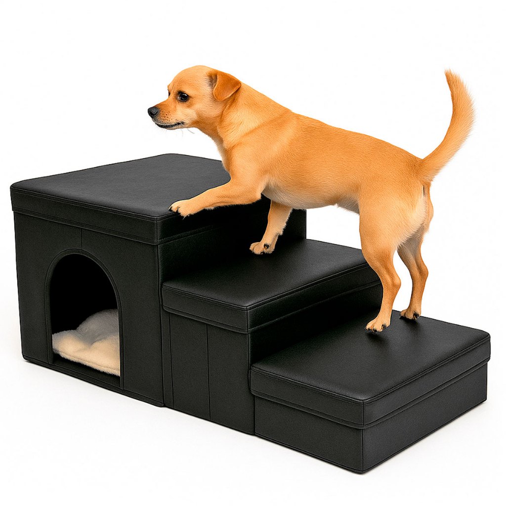 Escada Pet 3 Degraus Cachorro Gato Caixa Armazenamento Escadinha Subir Na Cama Sofá Almofada 41cm