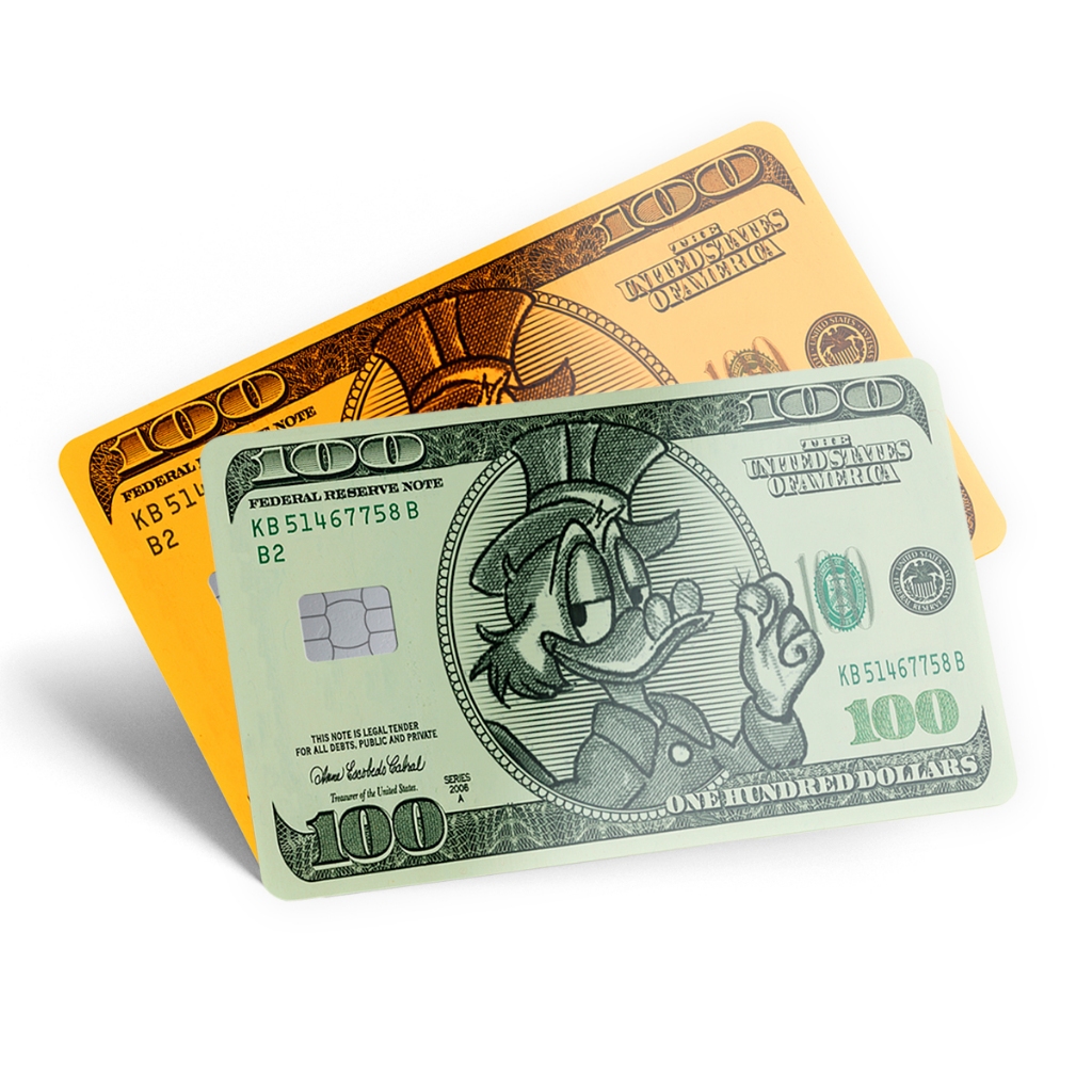 Kit 2 Adesivos Película de Cartão Tio Patinhas Nota de Cem Dólares Dourada em Oferta na Shopee