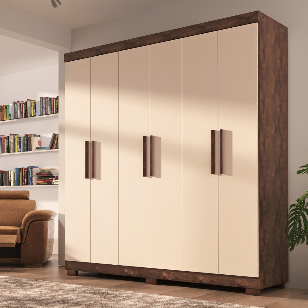 Guarda Roupa de Casal Lisboa 6 Portas 2 Gavetas Com Pés em Oferta na Shopee