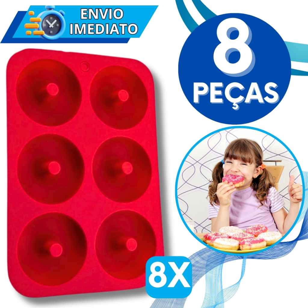 KIT Jogo 8 Forma de Donuts Molde 6 Cavidades De Silicone Premium Resistente Para Rosquinhas Pudim Donuts Doces Mini Bolo