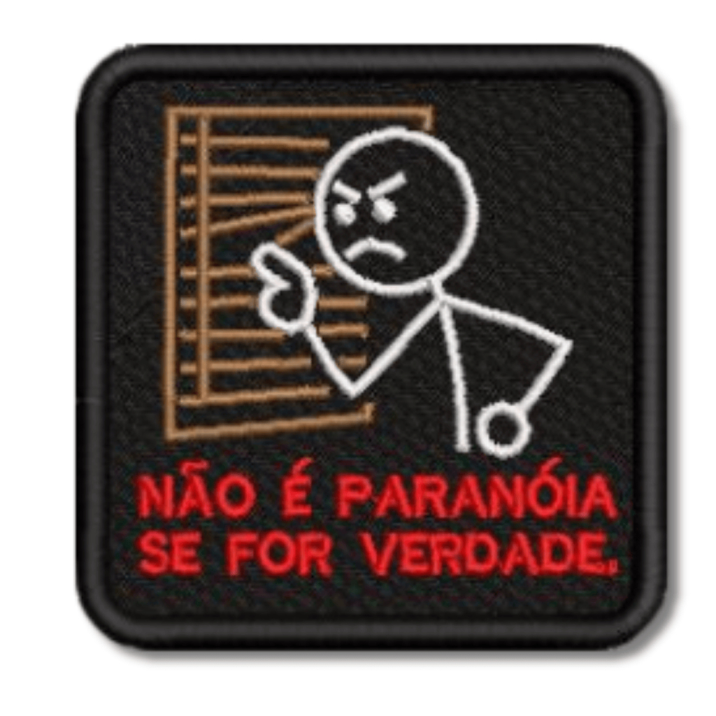 Patch Bordado PARANÓIA - 6X6cm Ideal para Mochila militar ou mochila de academia Velcro, termocolante ou sem aplique