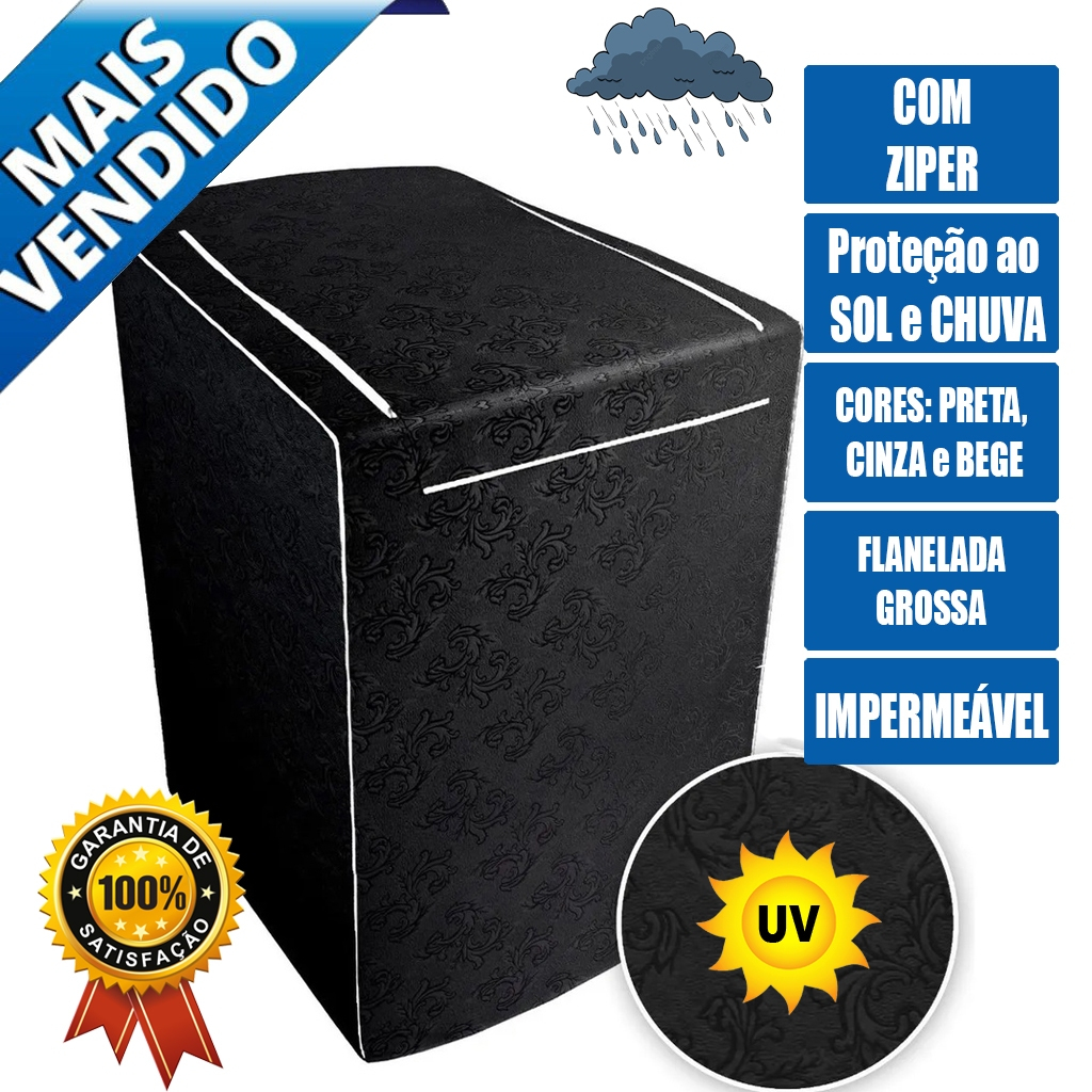 Capa para Máquina de Lavar Electrolux Brastemp Consul com Ziper 10, 11, 12, 13, 14, 15, 16, 17, 18kg
