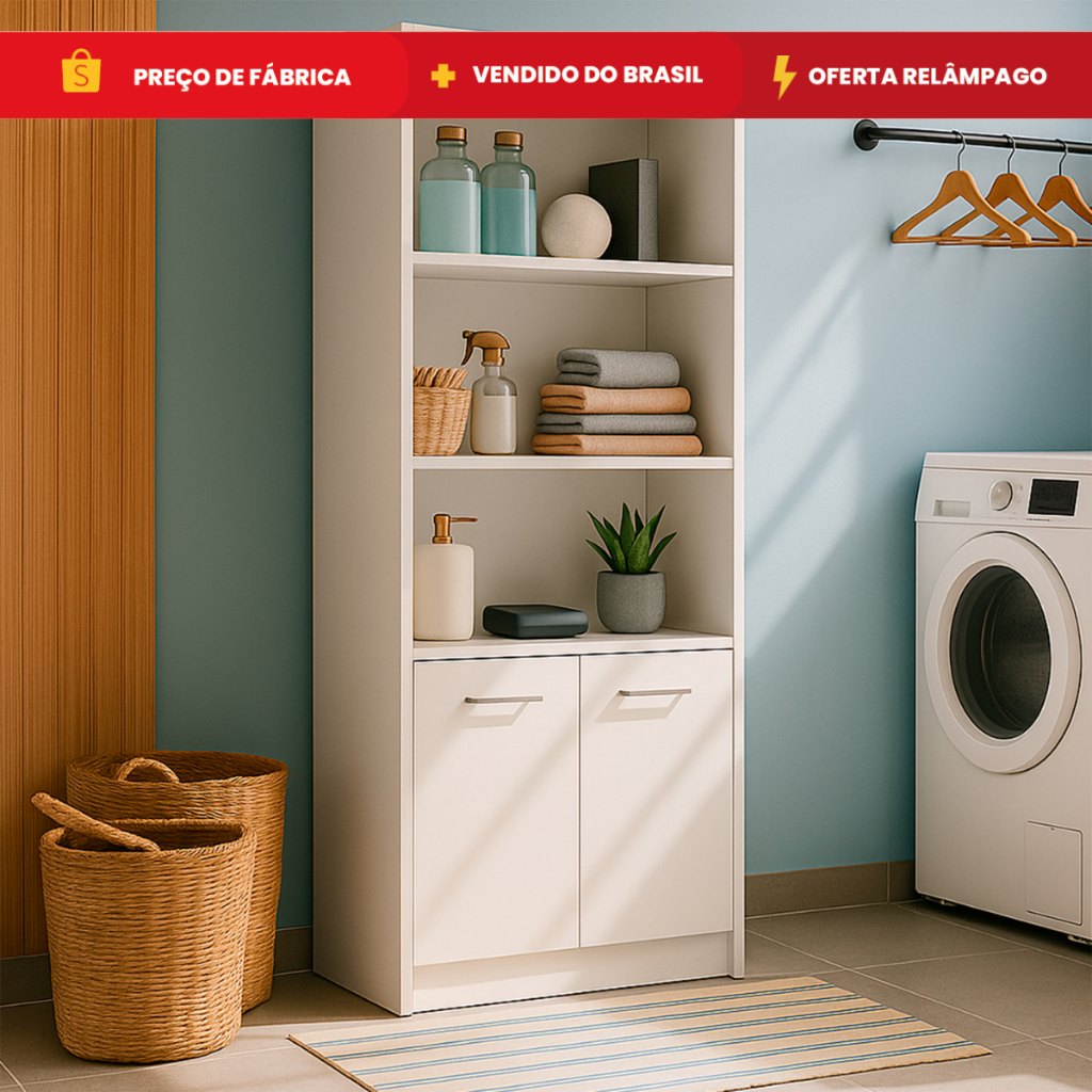 Armário Lavanderia Estante Bonatto com 2 Portas e 5 Prateleiras Multiuso Organizador em Oferta na Shopee