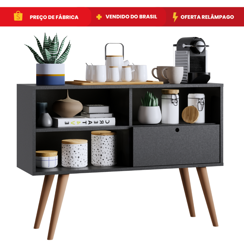 Buffet Multiuso Organizador Pé Palito 1 Porta 4 Nichos Perfeito