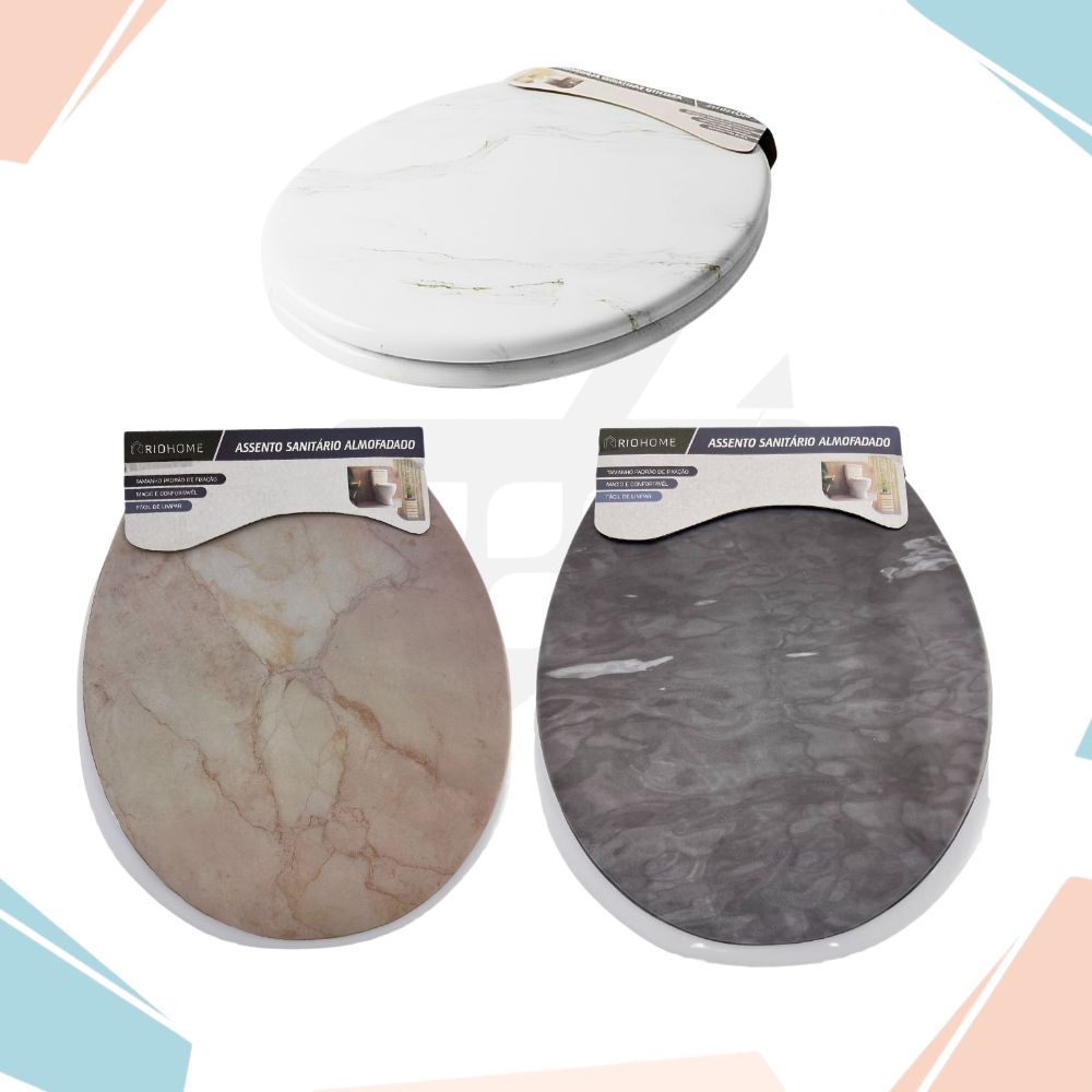 Assento Sanitário Almofadado PREMIUM Tampa Estampa Marmorizado