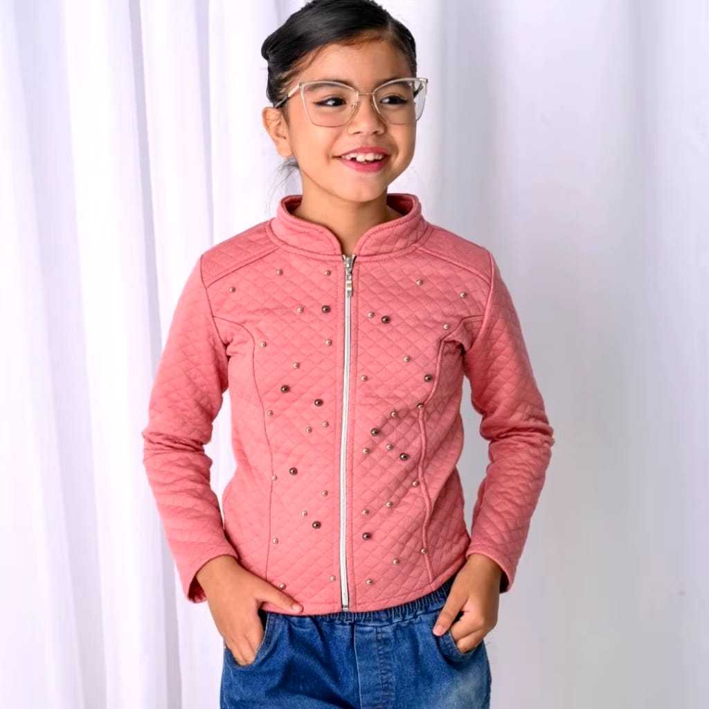 Jaqueta Casaco Infantil Feminino menina Matelasse Com Zíper Outono Inverno.