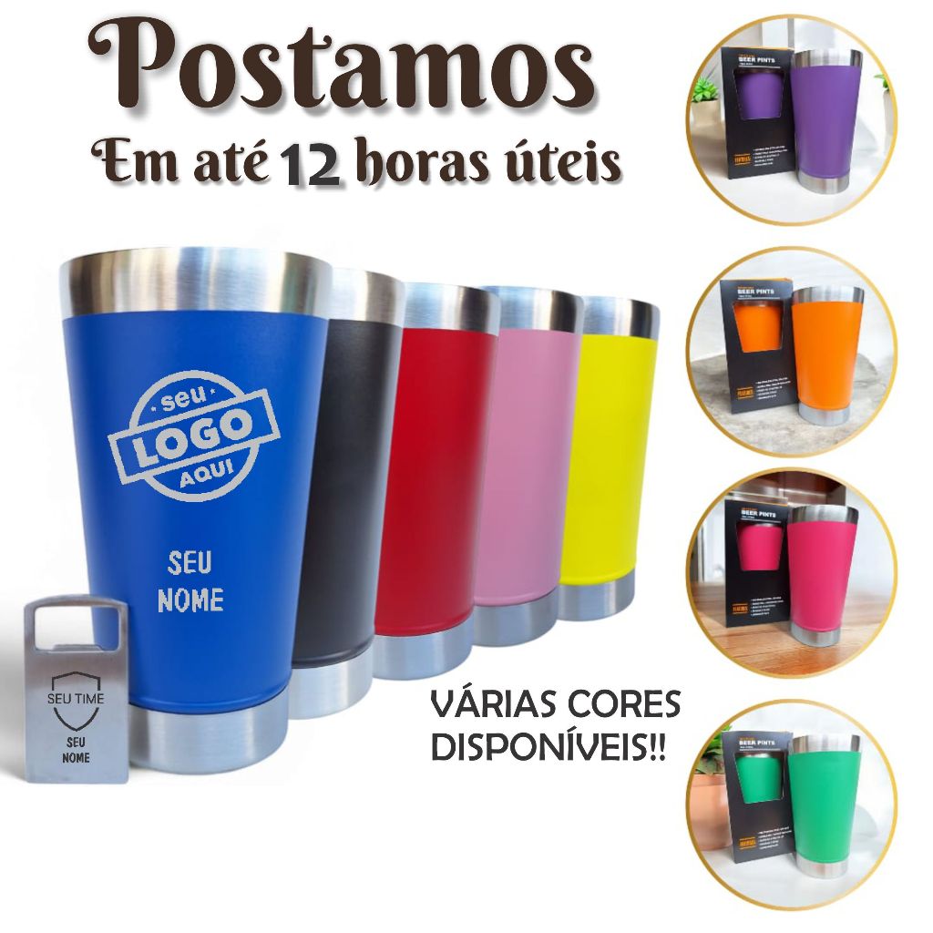 Copo Térmico Personalizado  Aço Inox com Nome Logo Time Símbolo Profissão com Tampa e Abridor CP473. em Oferta na Shopee