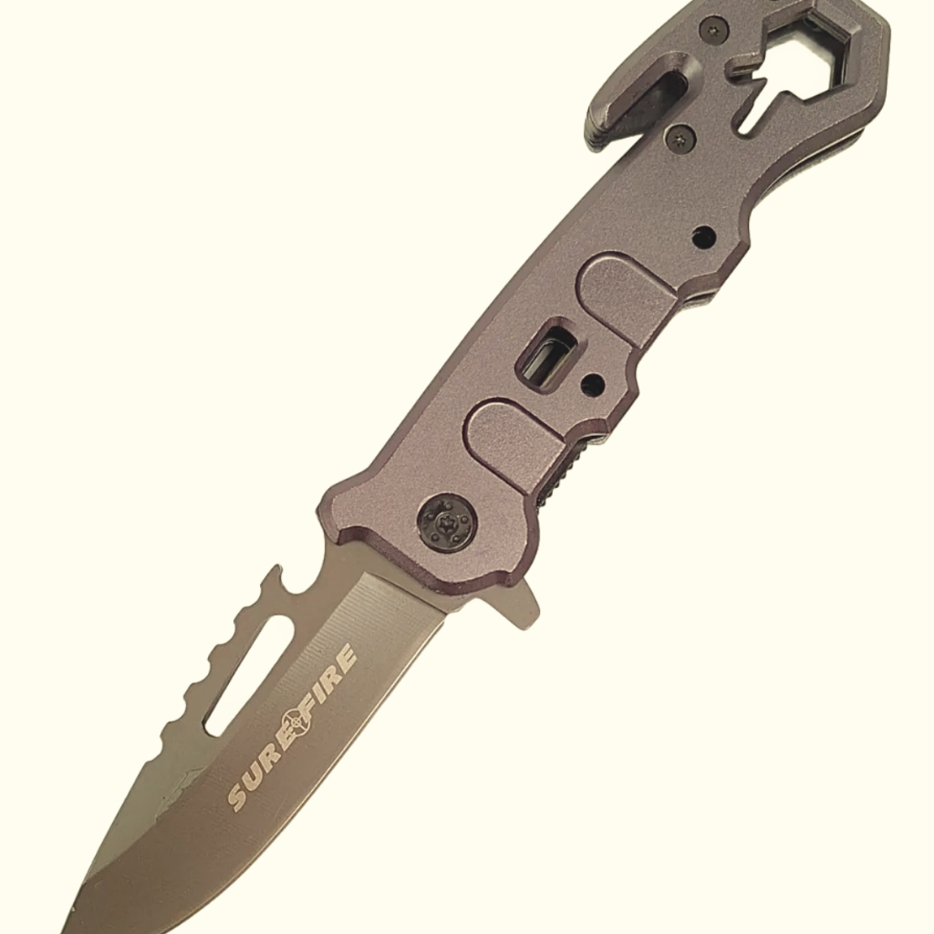 Canivete Tático Dobrável de Caça e Pesca D38S Lâmina de Aço com Cabo ergonômico e Clip de Bolso