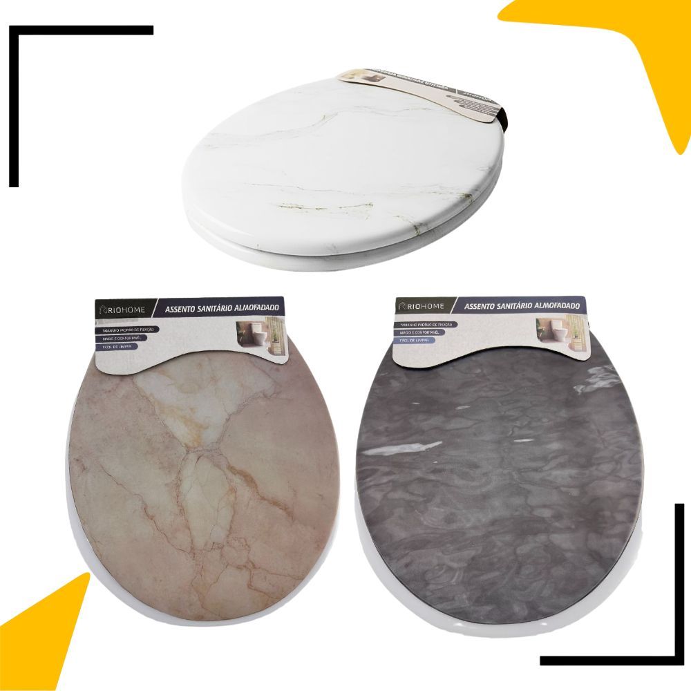 Assento Sanitário Almofadado PREMIUM Tampa Estampa Marmorizado Banheiro