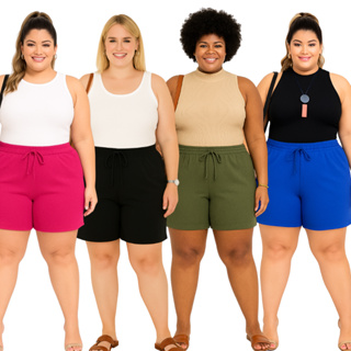Kit 4 Bermudas Plus Size Femininas Shorts Duna G1 Ao G3 Confortável em Oferta na Shopee