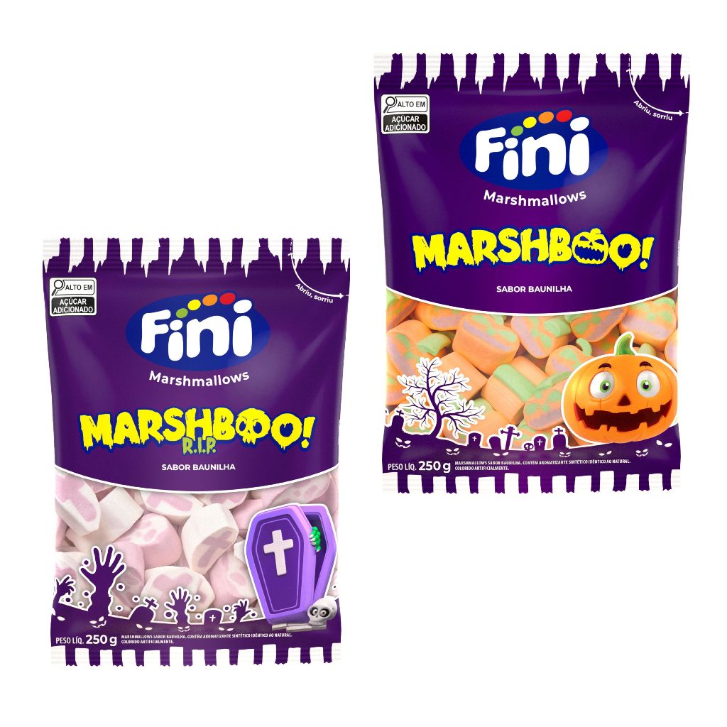MarshMallow Fini Marshboo Abóbora / Lápide RIP Sabor Bauniha 250g Doces Halloween