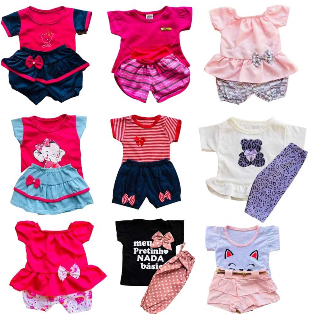 Kit para Bebê Menina   Verão 3 Conjuntos de calor Conjunto  sortidos moda blogueirinha