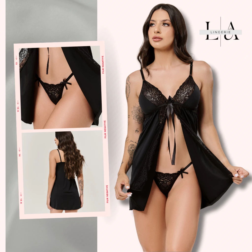 Camisola Renda Aberta + Calcinha Fio Brinde | Leve e Perfeita para Noites Especiais — imagem 1