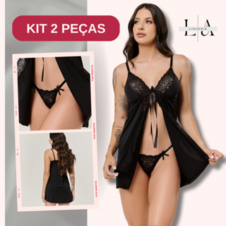 Kit 2 Camisolas Renda Aberta + Calcinhas Brinde | Elegância e Conforto em Oferta na Shopee