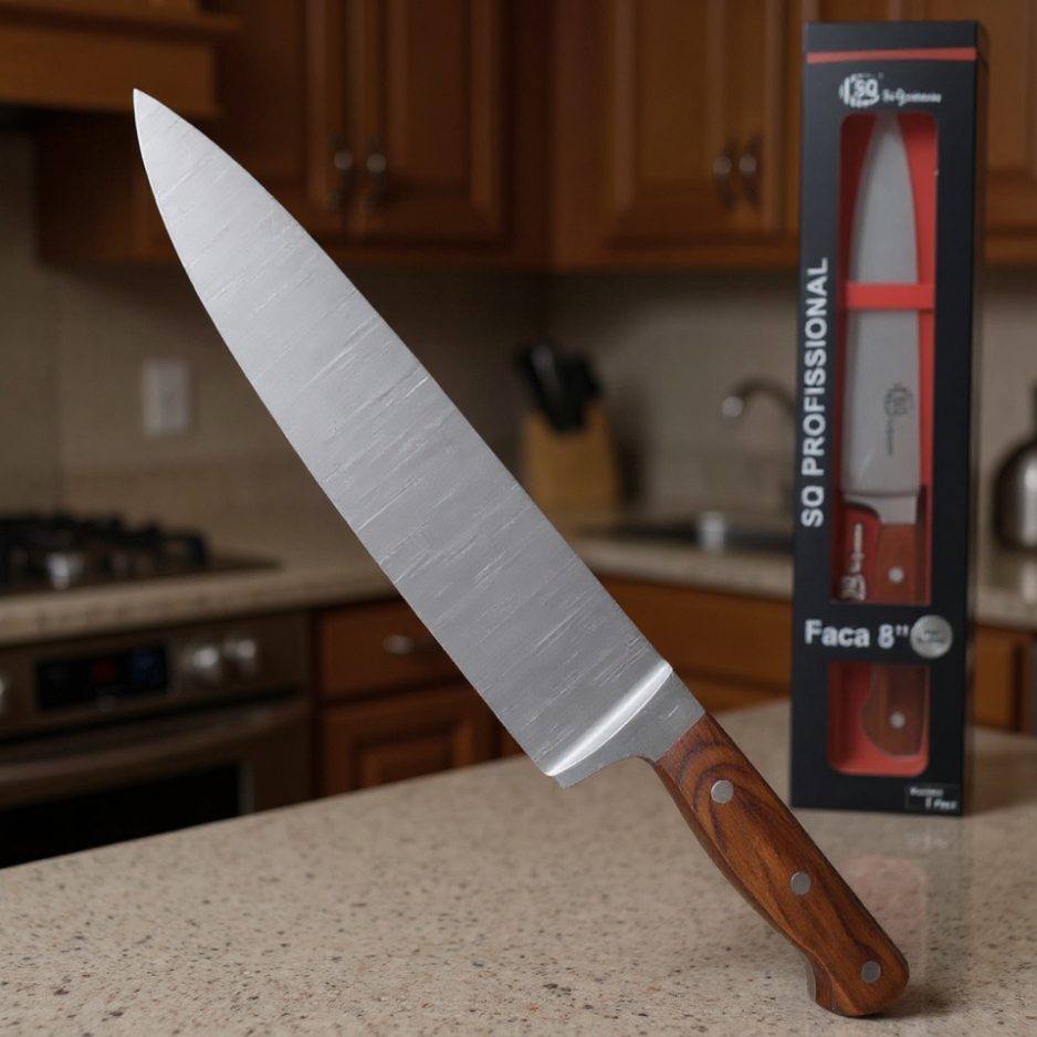 Faca Profissional Afiada Cabo Madeira Cozinha Cozinheiro Ergonômica Confortável Design Exclusivo