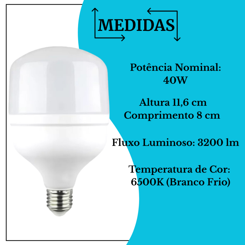 Kit 5 Lâmpadas Bulbo LED 40W – Iluminação Potente e Econômica