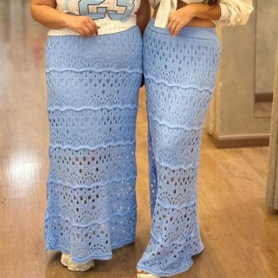 Saia Longa De Tricot Ponto Crochê Estilosa e Confortavél Tendência Verão Charmy Tricot