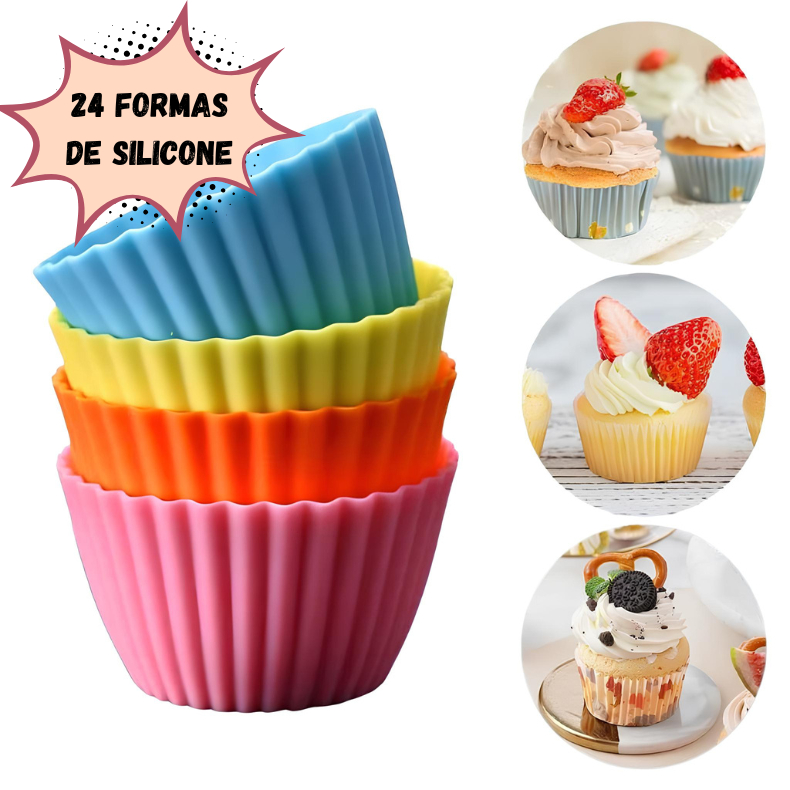 24 Forminhas/Forma Assadeira para Cupcake Mini Muffin Bolinho silicone em Oferta na Shopee
