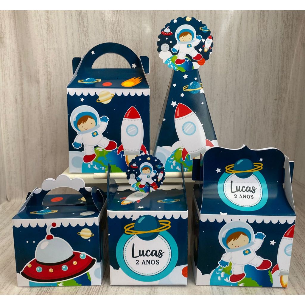 PEGUE E MONTE - Kit Festa Personalizados Astronauta Baby /viagem espacial/foguete/Lembrancinhas Caixinhas para festa